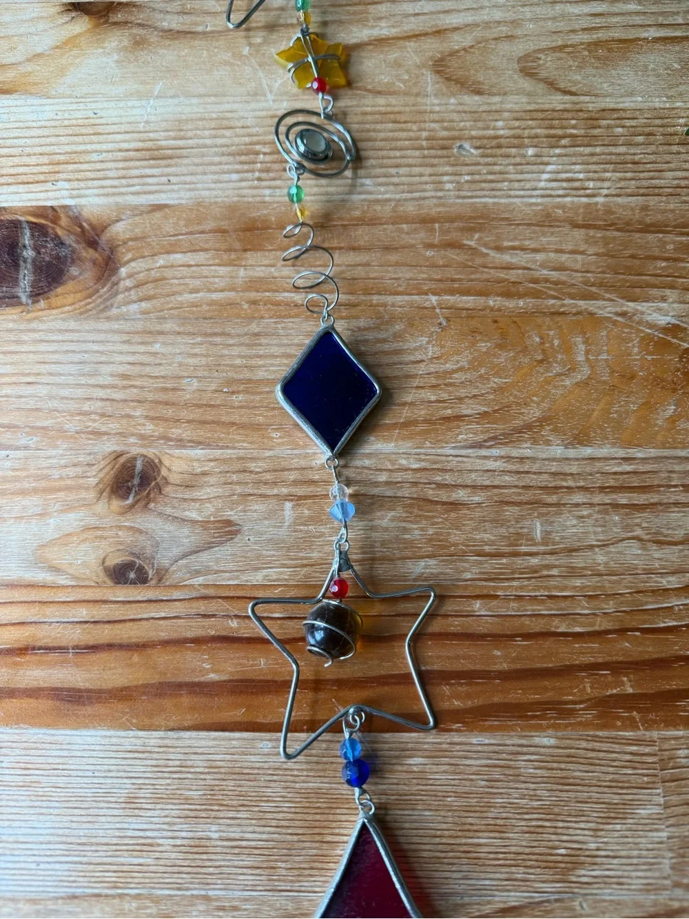 Vintage Stained Glass Beaded Hanging Star Wind Chime
